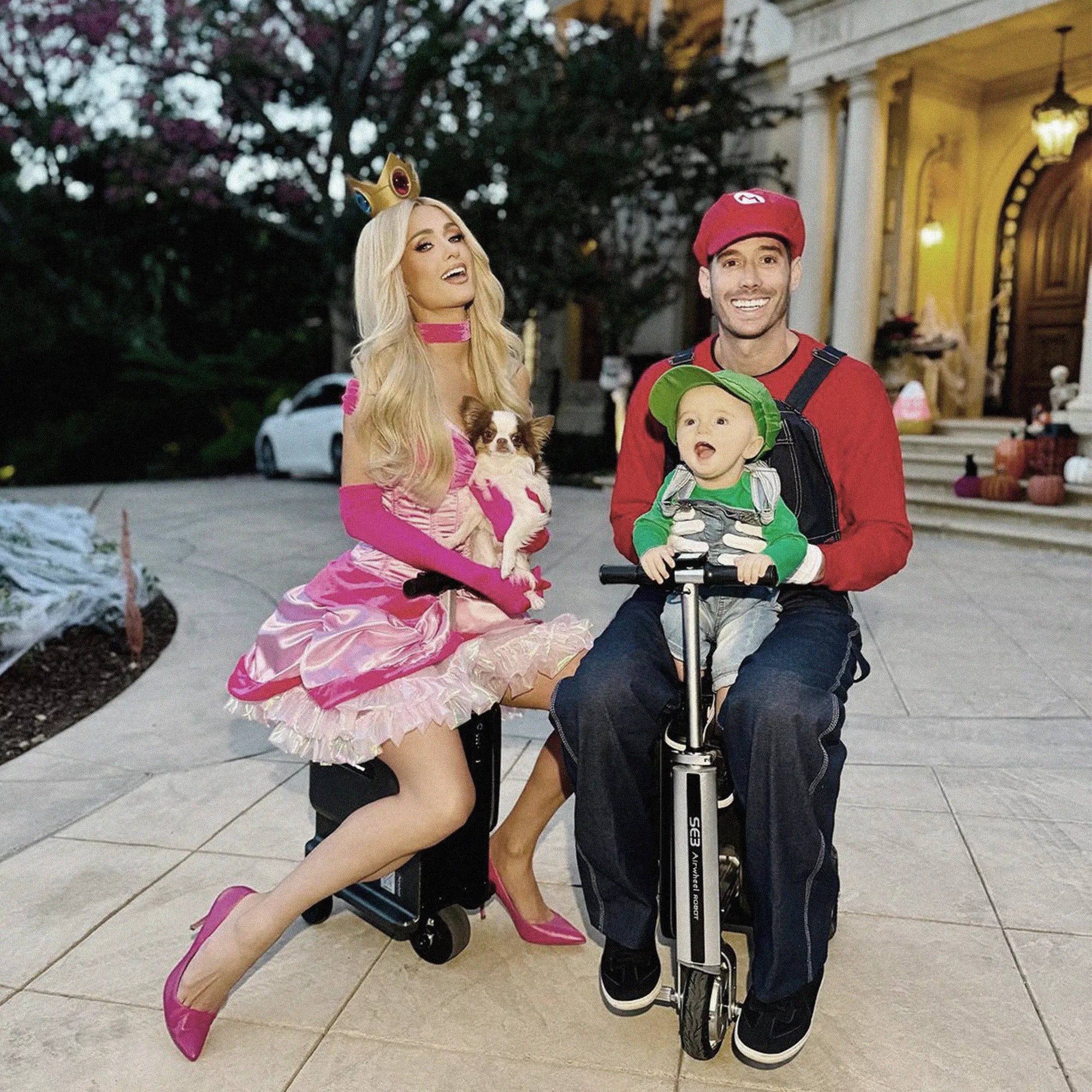 paris hilton as princess peach rides an airwheel robot