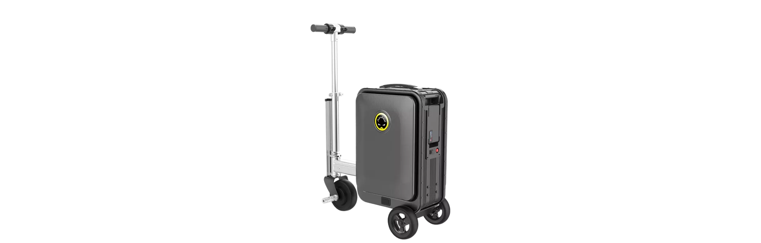 airwheel se3s black color smart luggage in front of transparent background